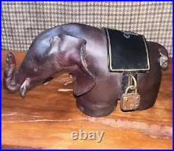 Rare Antique Vintage Leather Elephant Coin Bank Dimitri Omersa Made In England