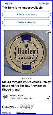 Rare Antique White & Blue 1953 Hanley Beer & Ale Beer Tray