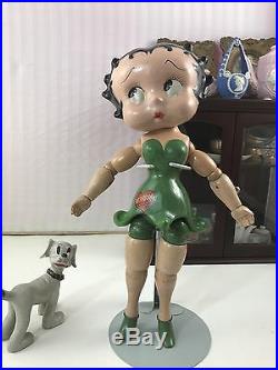 Rare! Antique Wood And Composition Betty Boop Doll In Green Dress 12