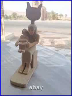 Rare Antique Wooden Ancient Egyptian Statue Of The Breastfeeding Queen Isis BC