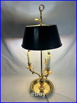 Rare Chapman Antique 3 Swan Brass w Metal Black Tole Shade Bouillotte Table Lamp