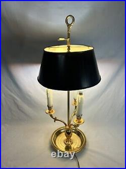 Rare Chapman Antique 3 Swan Brass w Metal Black Tole Shade Bouillotte Table Lamp