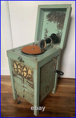 Rare Crank Phonograph Victrola Style Early 1900s Baby Cabinet Children's Antique