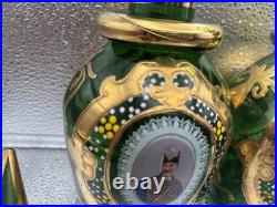 Rare Pair Antique Bohemian Green Glass Persian Qajar Decanters Naser al-Din Shah
