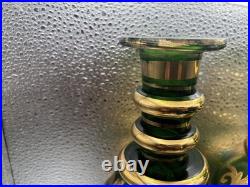 Rare Pair Antique Bohemian Green Glass Persian Qajar Decanters Naser al-Din Shah