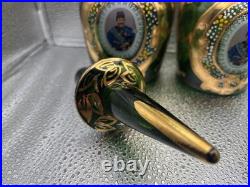 Rare Pair Antique Bohemian Green Glass Persian Qajar Decanters Naser al-Din Shah