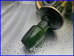 Rare Pair Antique Bohemian Green Glass Persian Qajar Decanters Naser al-Din Shah