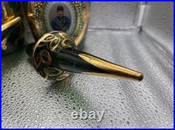 Rare Pair Antique Bohemian Green Glass Persian Qajar Decanters Naser al-Din Shah