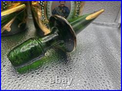 Rare Pair Antique Bohemian Green Glass Persian Qajar Decanters Naser al-Din Shah