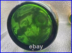 Rare Pair Antique Bohemian Green Glass Persian Qajar Decanters Naser al-Din Shah