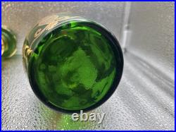Rare Pair Antique Bohemian Green Glass Persian Qajar Decanters Naser al-Din Shah
