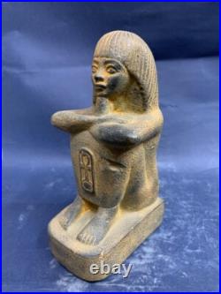 Rare Statue of The Seated Scribe & Key of Life Authentic Egyptian Antiquities BC