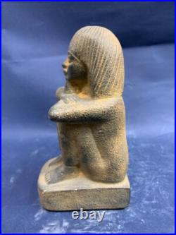 Rare Statue of The Seated Scribe & Key of Life Authentic Egyptian Antiquities BC