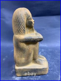 Rare Statue of The Seated Scribe & Key of Life Authentic Egyptian Antiquities BC