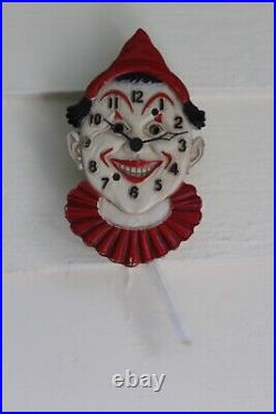 Rare Vintage Lux Clown With Tie Miniature Novelty Pendulette Wall Clock Working