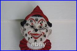 Rare Vintage Lux Clown With Tie Miniature Novelty Pendulette Wall Clock Working