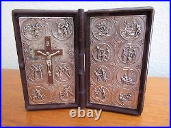 Rare Vintage Silver Plated Celluloid Pocket Shrine-Stations of the Cross-Antique