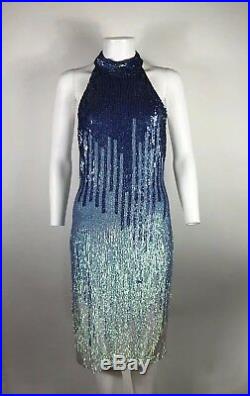 Rare Vtg Gianni Versace Collection Blue Ombre Sequin Dress sz 40 S