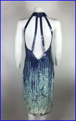 Rare Vtg Gianni Versace Collection Blue Ombre Sequin Dress sz 40 S