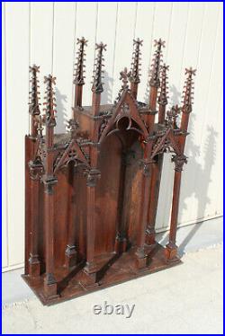 Relgious top antique neo gothic wood carved cabinet pilars church furniture