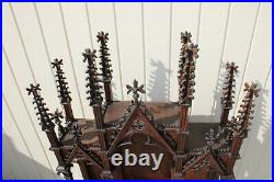 Relgious top antique neo gothic wood carved cabinet pilars church furniture