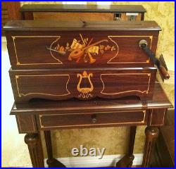 Reuge Music Antique Set Of Crank Organ Box And Matching Table Music Box