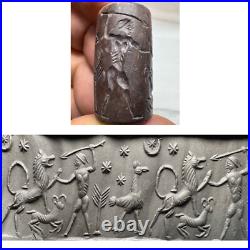 Roman Old King & Lion attack Jasper Stone Hunting Scene Intaglio Seal Bead