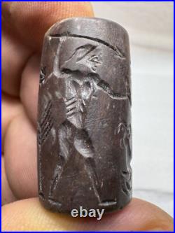 Roman Old King & Lion attack Jasper Stone Hunting Scene Intaglio Seal Bead
