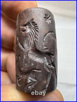Roman Old King & Lion attack Jasper Stone Hunting Scene Intaglio Seal Bead