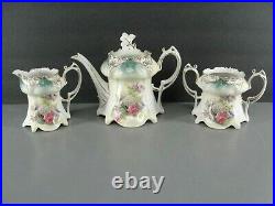 Rs Prussia Antique Hand Painted Porcelain Tea Set? Tea Pot Sugar Creamer Lot 3