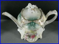 Rs Prussia Antique Hand Painted Porcelain Tea Set? Tea Pot Sugar Creamer Lot 3