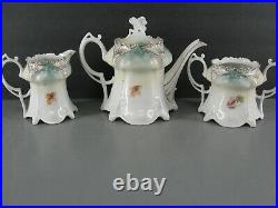 Rs Prussia Antique Hand Painted Porcelain Tea Set? Tea Pot Sugar Creamer Lot 3