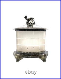 Silver Plates Tea Caddy with Ram Topped Glass Trinket Box Antique 1800s Decor