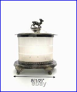 Silver Plates Tea Caddy with Ram Topped Glass Trinket Box Antique 1800s Decor
