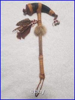 Sioux War Club Dance Stick Staff Bison Horn Vintage or Antique Artist Signed