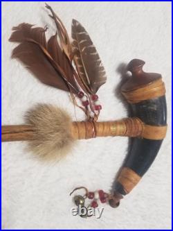 Sioux War Club Dance Stick Staff Bison Horn Vintage or Antique Artist Signed