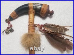 Sioux War Club Dance Stick Staff Bison Horn Vintage or Antique Artist Signed