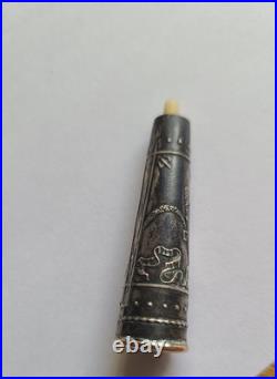 Small Miniature Antique Sterling Silver Cheroot Cigarette Holder with case