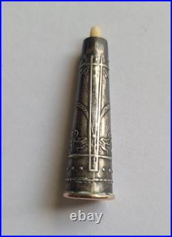 Small Miniature Antique Sterling Silver Cheroot Cigarette Holder with case