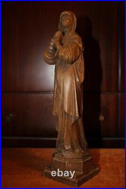 Sold Antique 12 Anri Wood Hand Carved Virgin Mary Our Lady Statue Sculpture