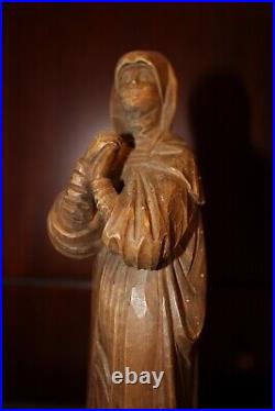 Sold Antique 12 Anri Wood Hand Carved Virgin Mary Our Lady Statue Sculpture