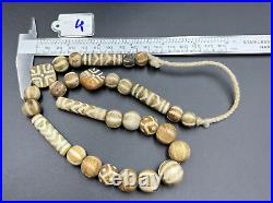 South East Asian Burmese Antiquities Jewelry Trade Pumtek Wood Beads Necklace