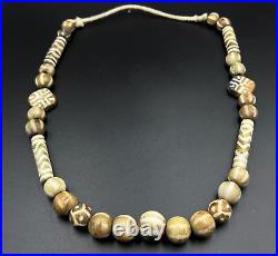 South East Asian Burmese Antiquities Jewelry Trade Pumtek Wood Beads Necklace