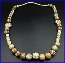 South East Asian Burmese Antiquities Jewelry Trade Pumtek Wood Beads Necklace