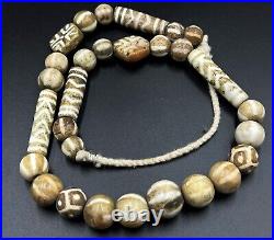 South East Asian Burmese Antiquities Jewelry Trade Pumtek Wood Beads Necklace