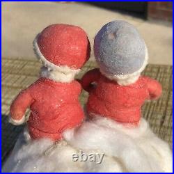 Spun Cotton Heubach GIRL BOY With Lrg SNOWBALL Antique Christmas GermanAS IS, TLC