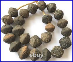Strand of Old Antique African spindle whorl clay African trade beads-Collectible