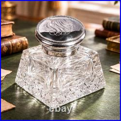 Stunning Large Ornate Antique Paperweight Sterling Silver Desk Inkwell