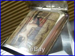 TERRIFIC Hidden Photo Compartment Enamel silver Match safe antique vesta case