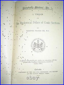 Thesis On The Reciprocal Polars Of Conic Sections Rare Antique Book India 1911